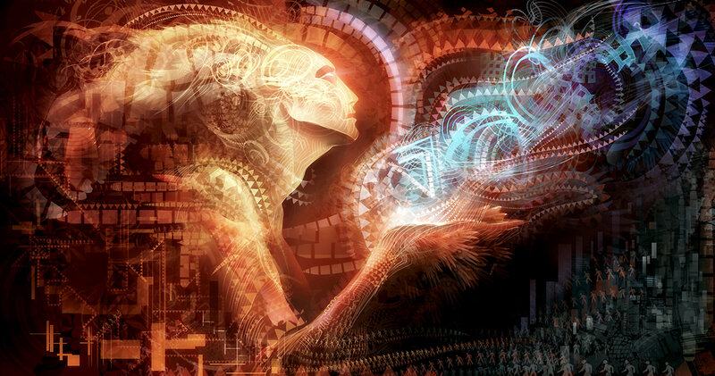 abstract digital art with glowing figure
