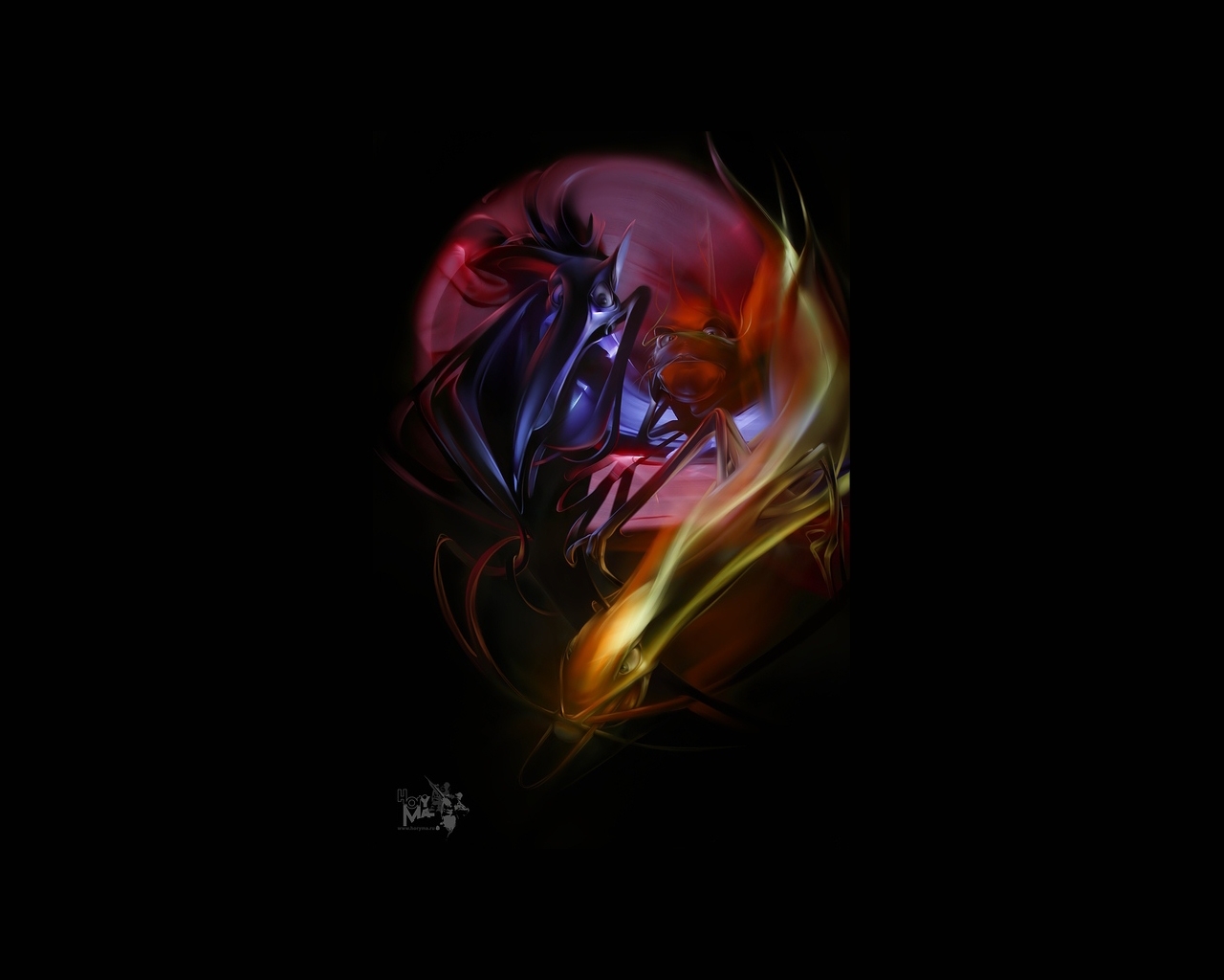 Abstract digital art with glowing figures