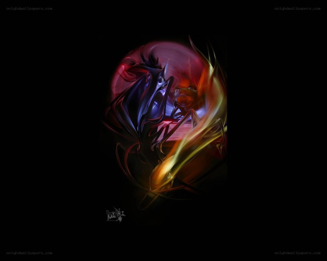 Abstract digital art with glowing figures