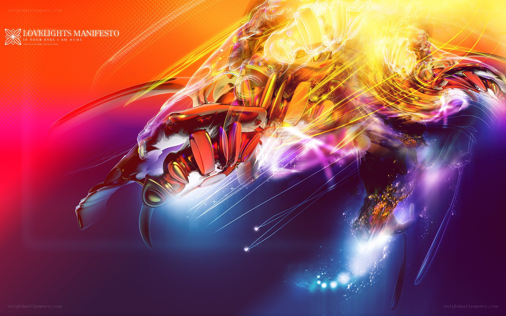 Abstract digital art with glowing hand