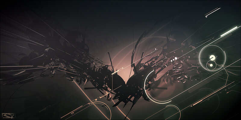 abstract digital art with glowing lines
