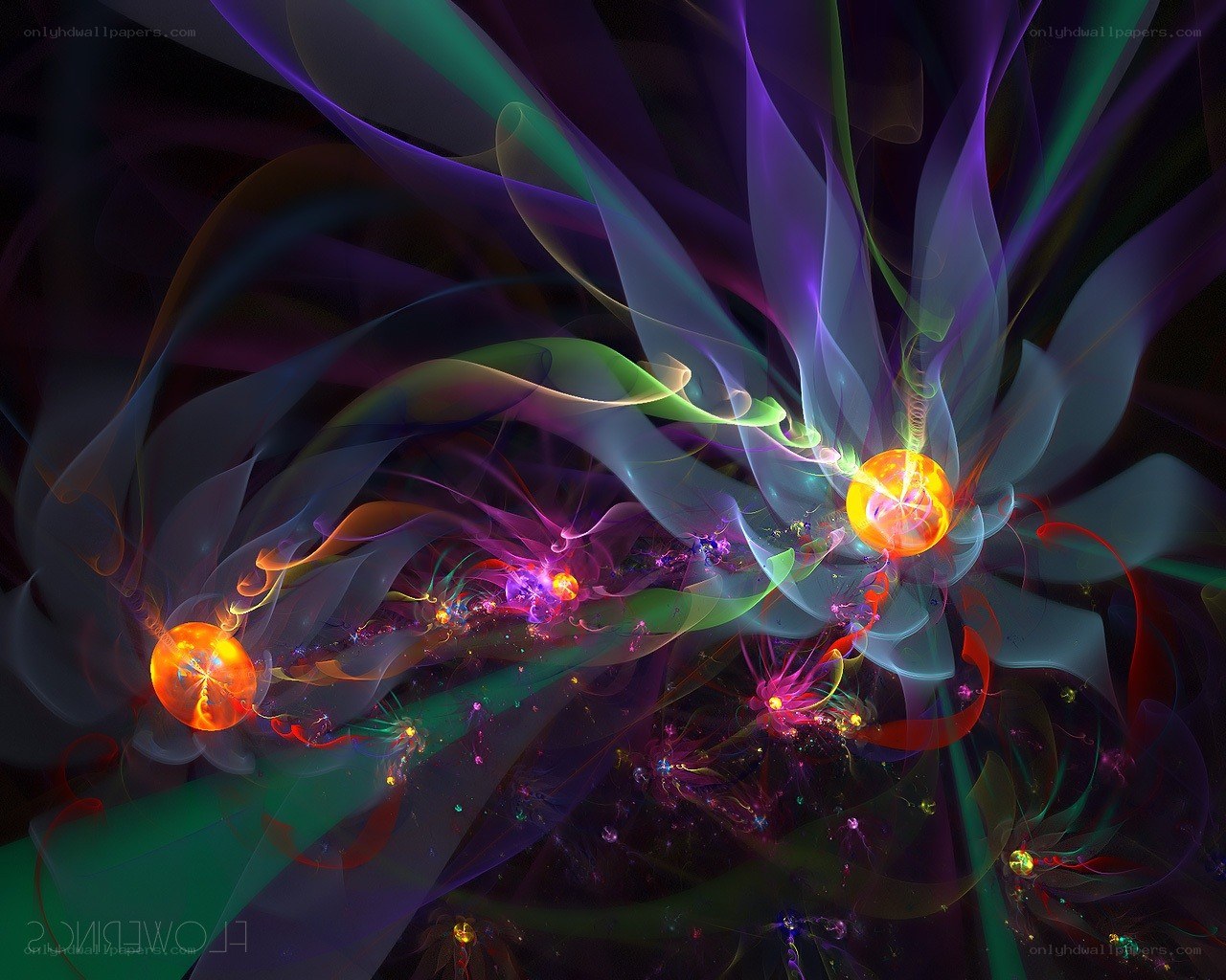 Abstract digital art with glowing orbs
