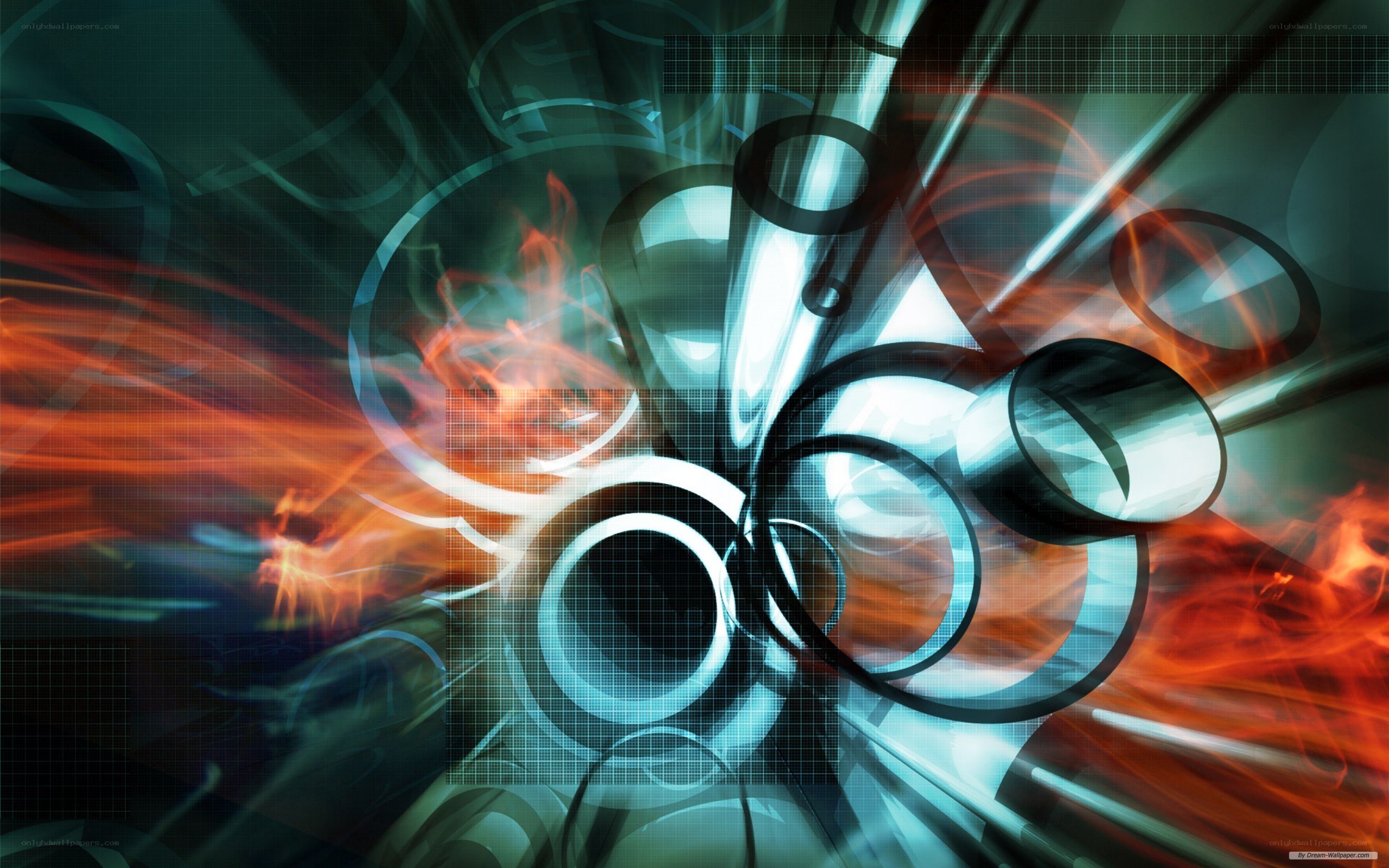 abstract digital art with glowing rings
