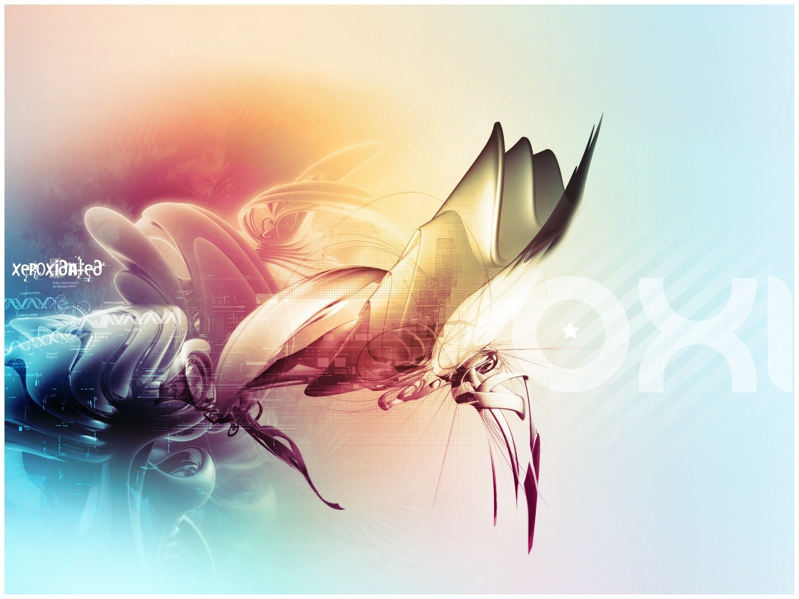 Abstract digital art with glowing shapes
