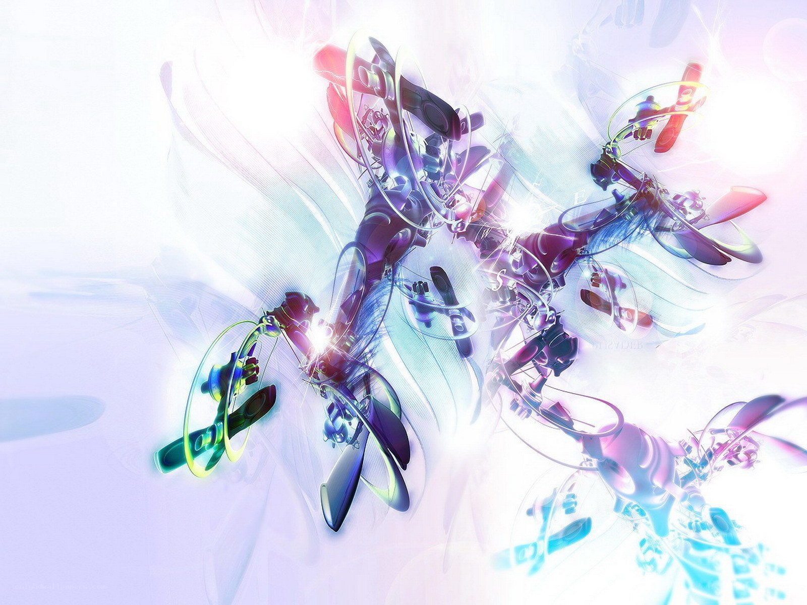 Abstract digital art with glowing shapes