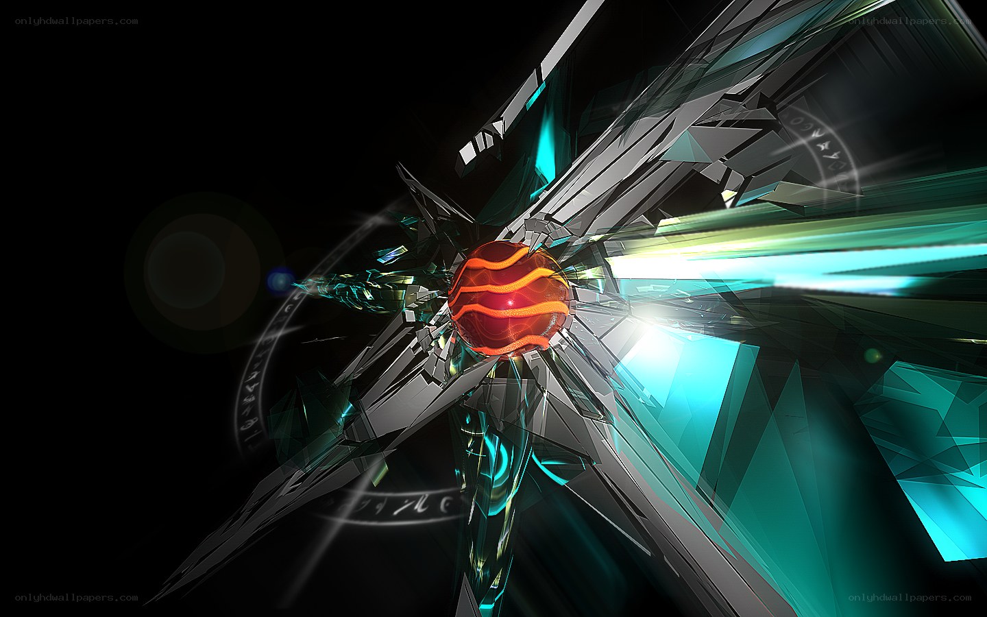 abstract digital art with glowing sphere