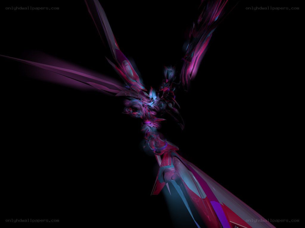 Abstract digital art with glowing wings