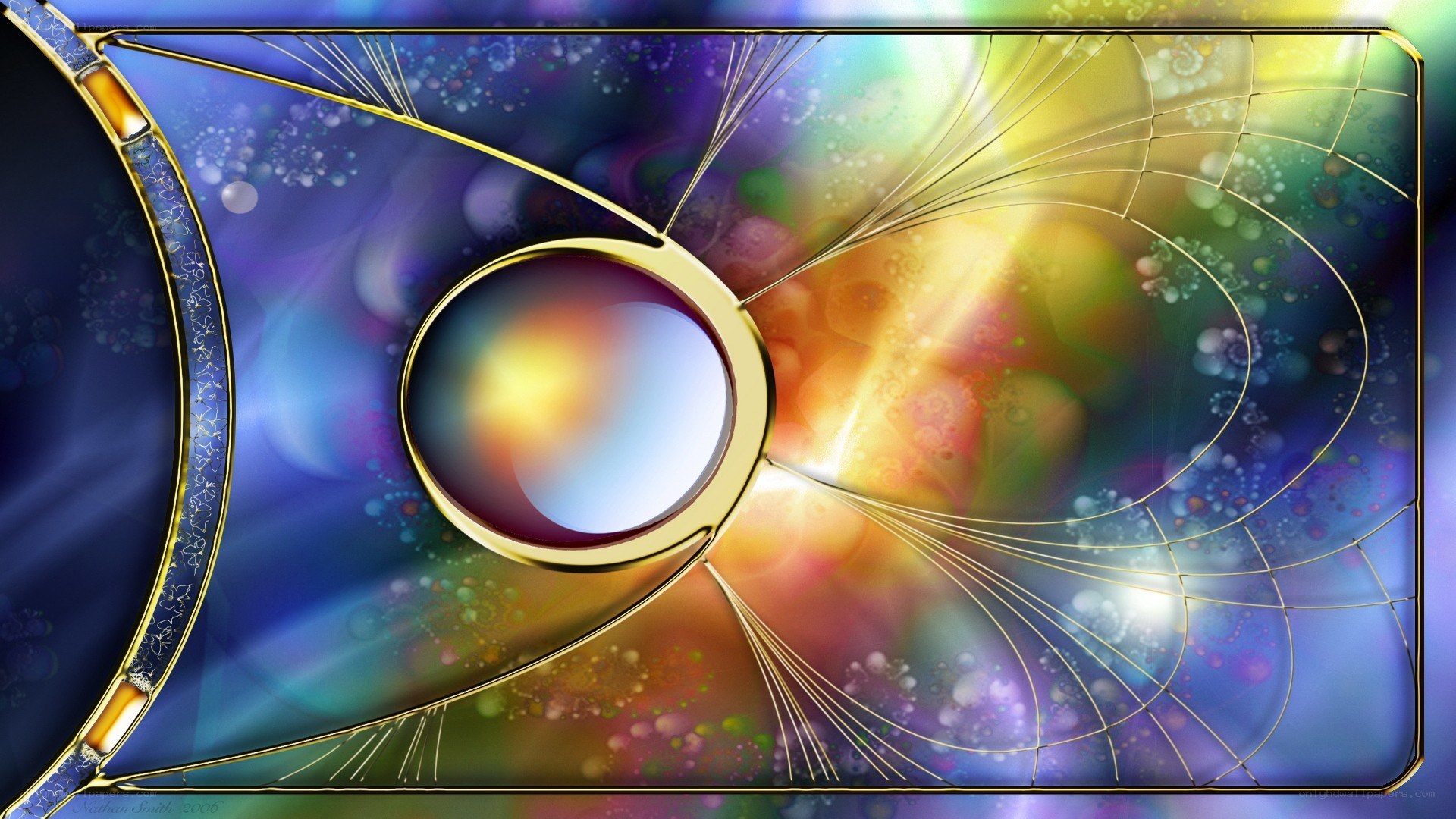 Abstract digital art with golden frame