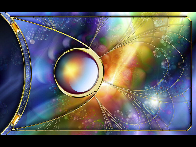 Abstract digital art with golden frame