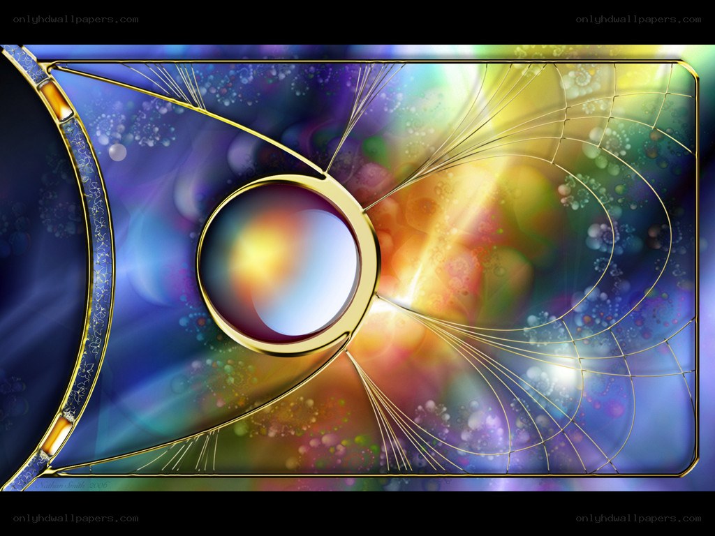 Abstract digital art with golden frame