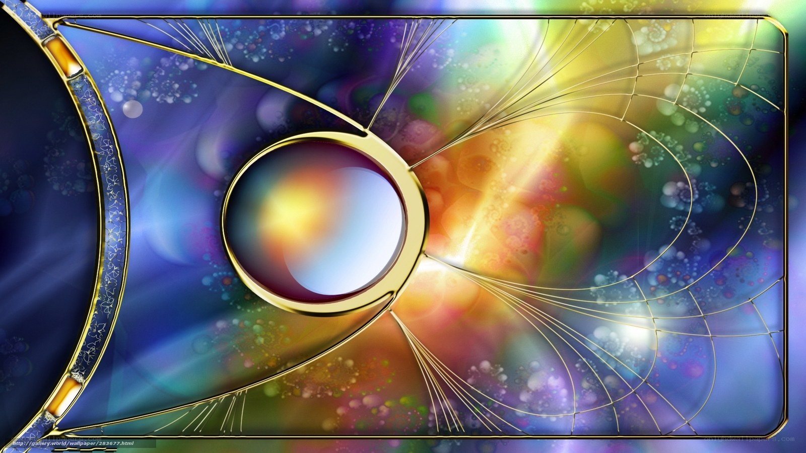 Abstract digital art with golden frame