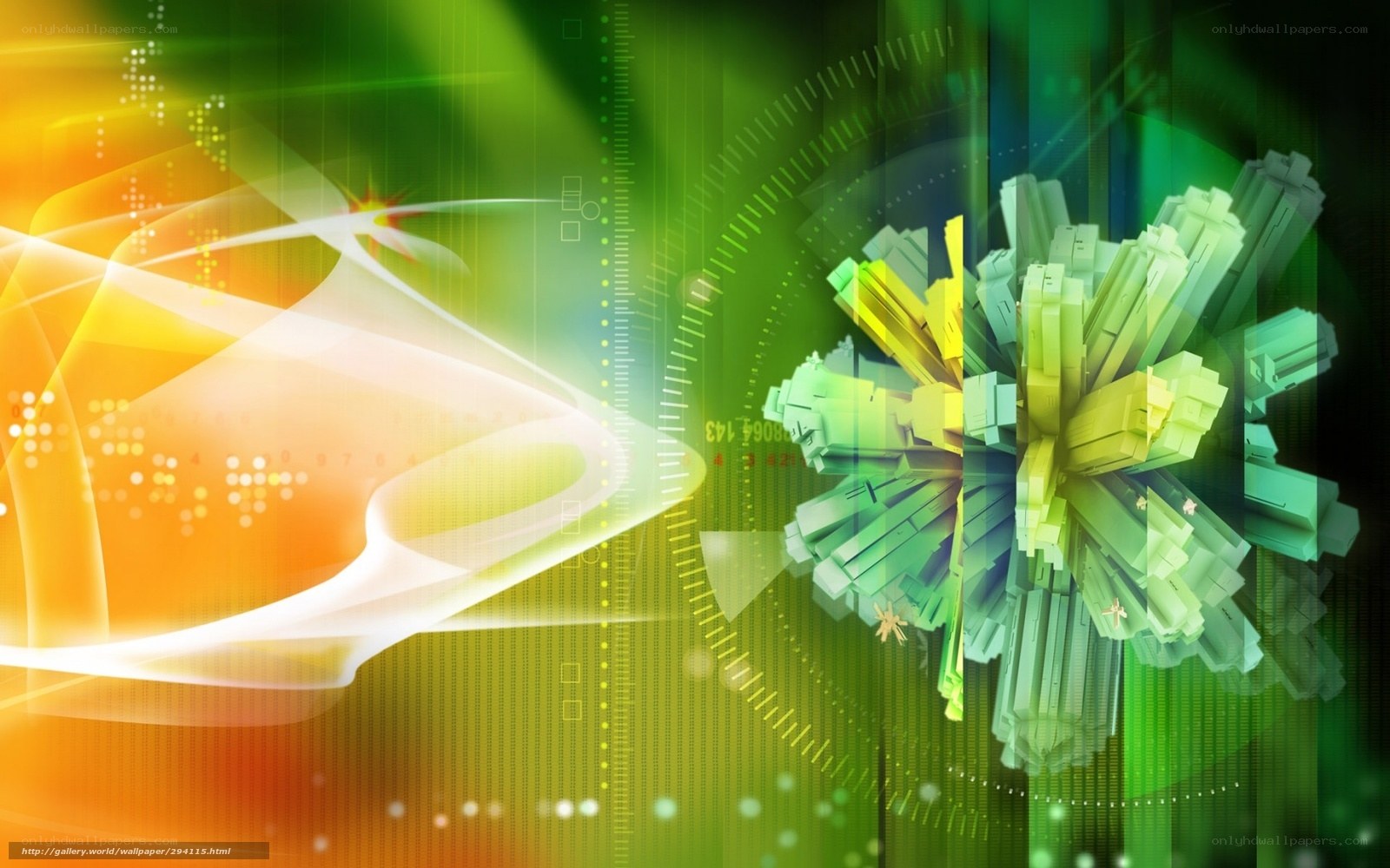 Abstract digital art with green and orange hues
