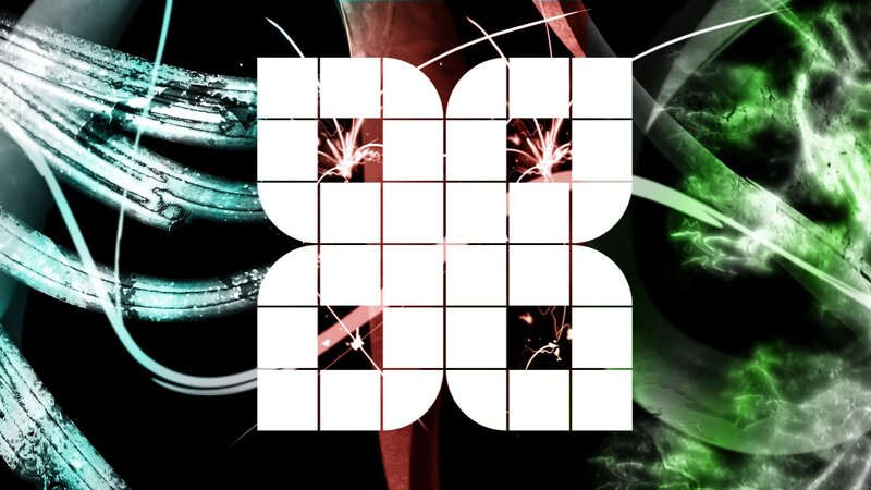 Abstract digital art with grid and sparks