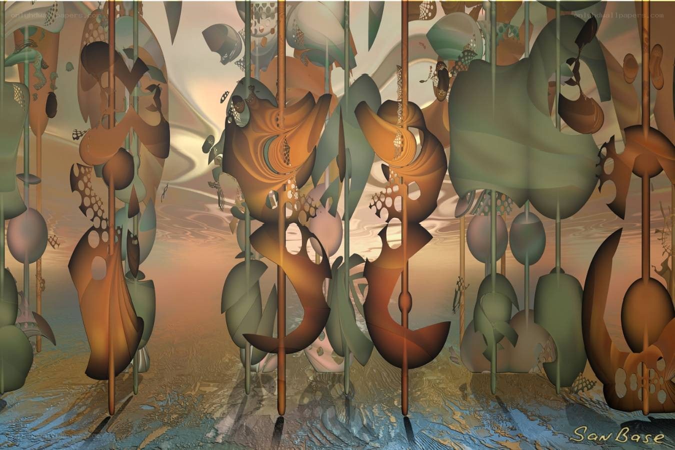Abstract digital art with hanging forms