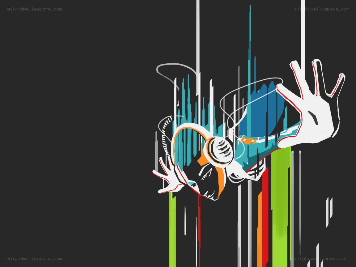abstract digital art with headphones