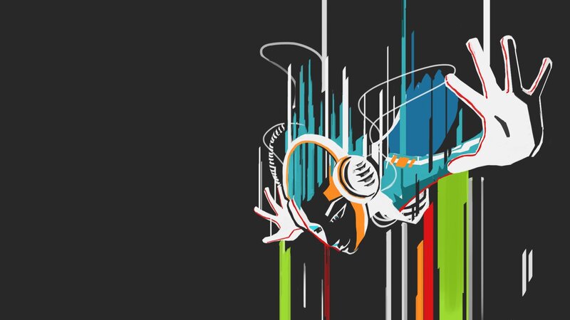 abstract digital art with headphones