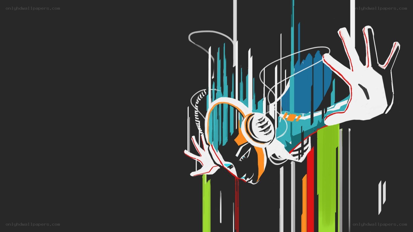 abstract digital art with headphones