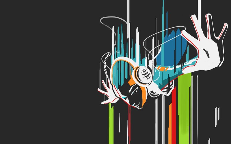 abstract digital art with headphones