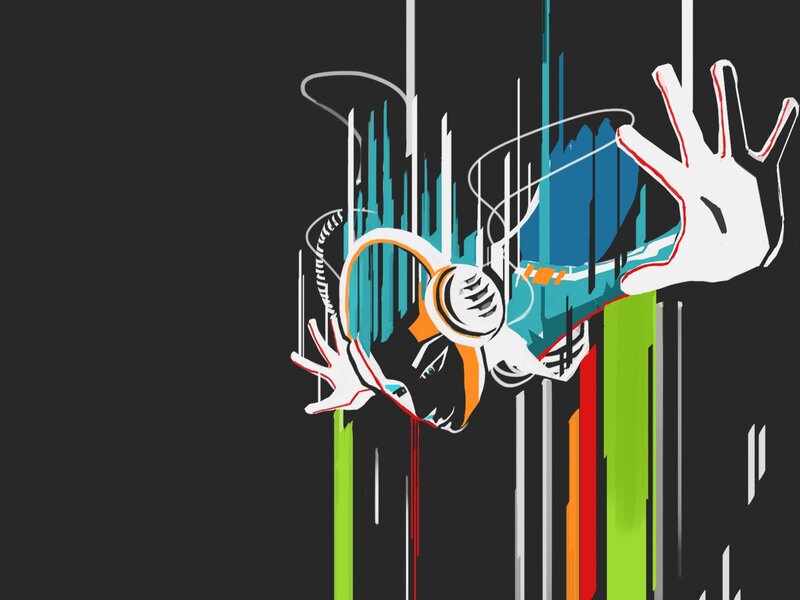 abstract digital art with headphones