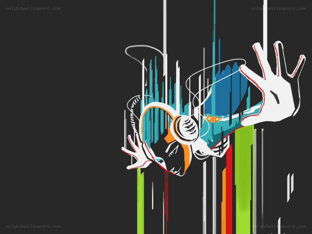 abstract digital art with headphones