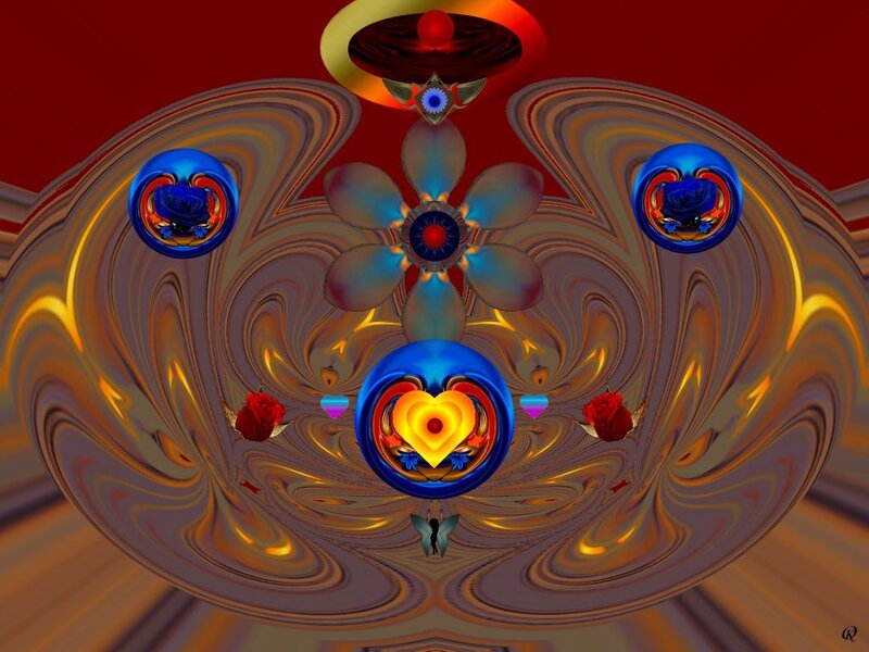 Abstract digital art with heart and flower