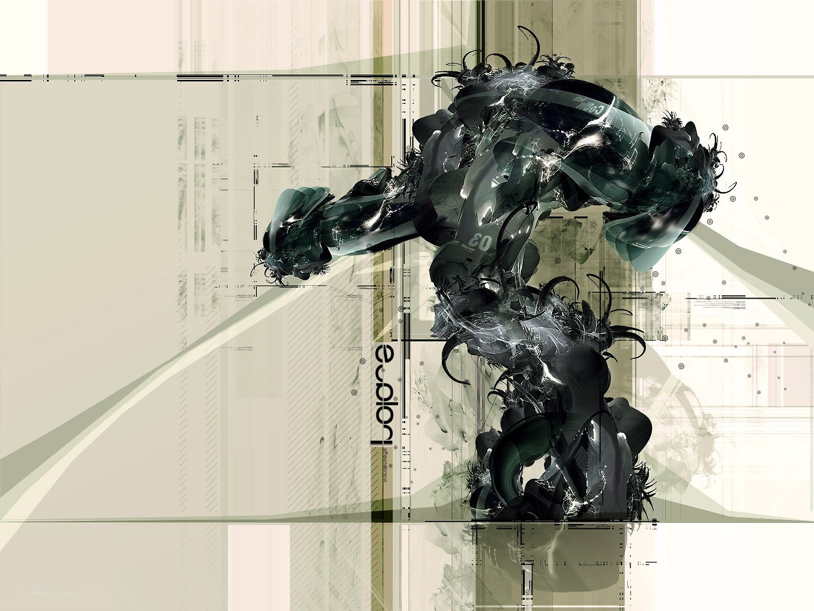 abstract digital art with mechanical figure