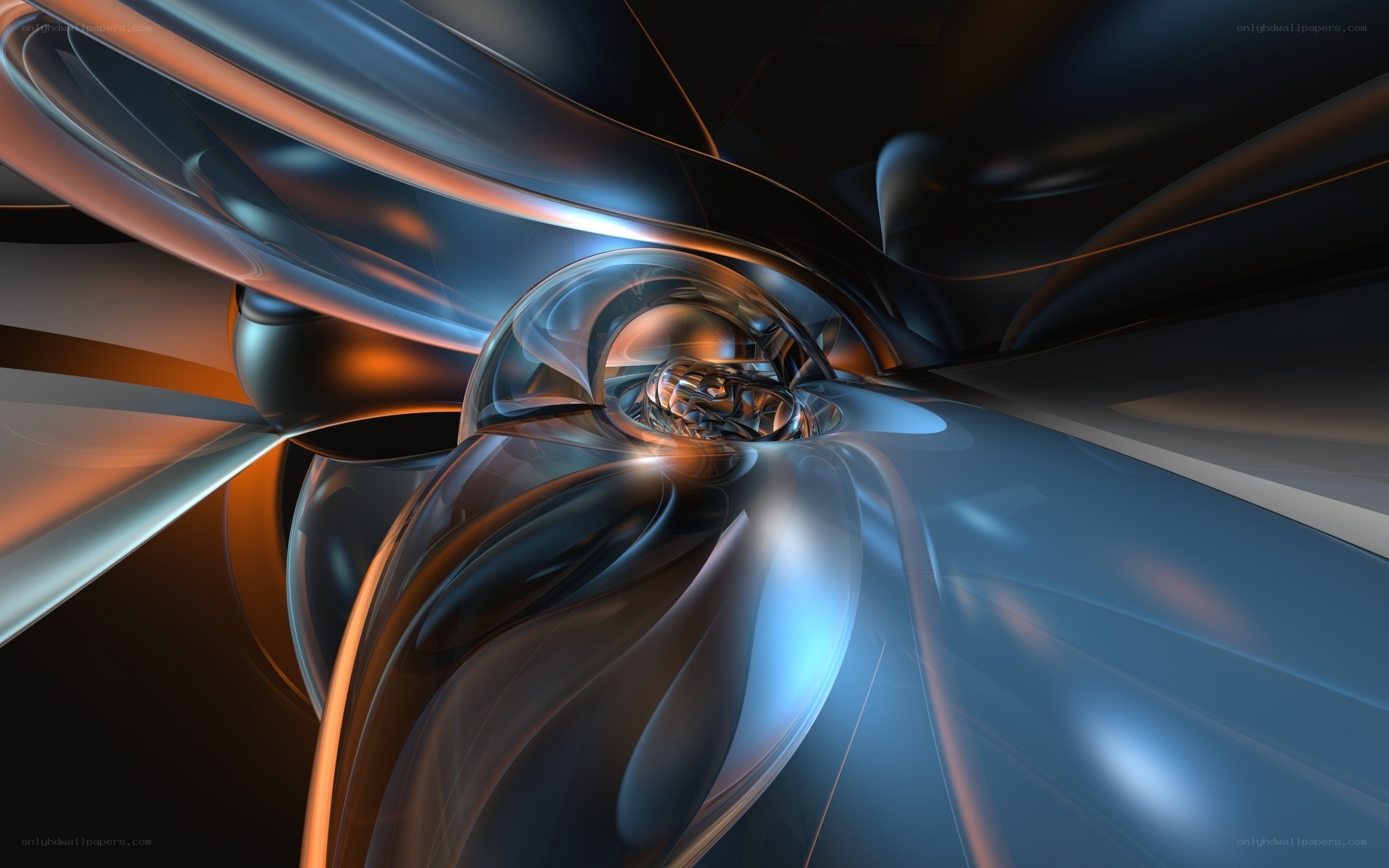 Abstract digital art with metallic curves