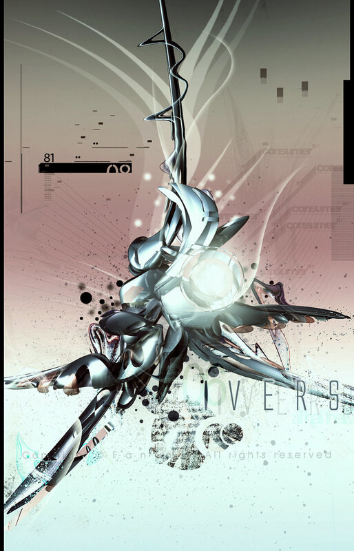 abstract digital art with metallic figure