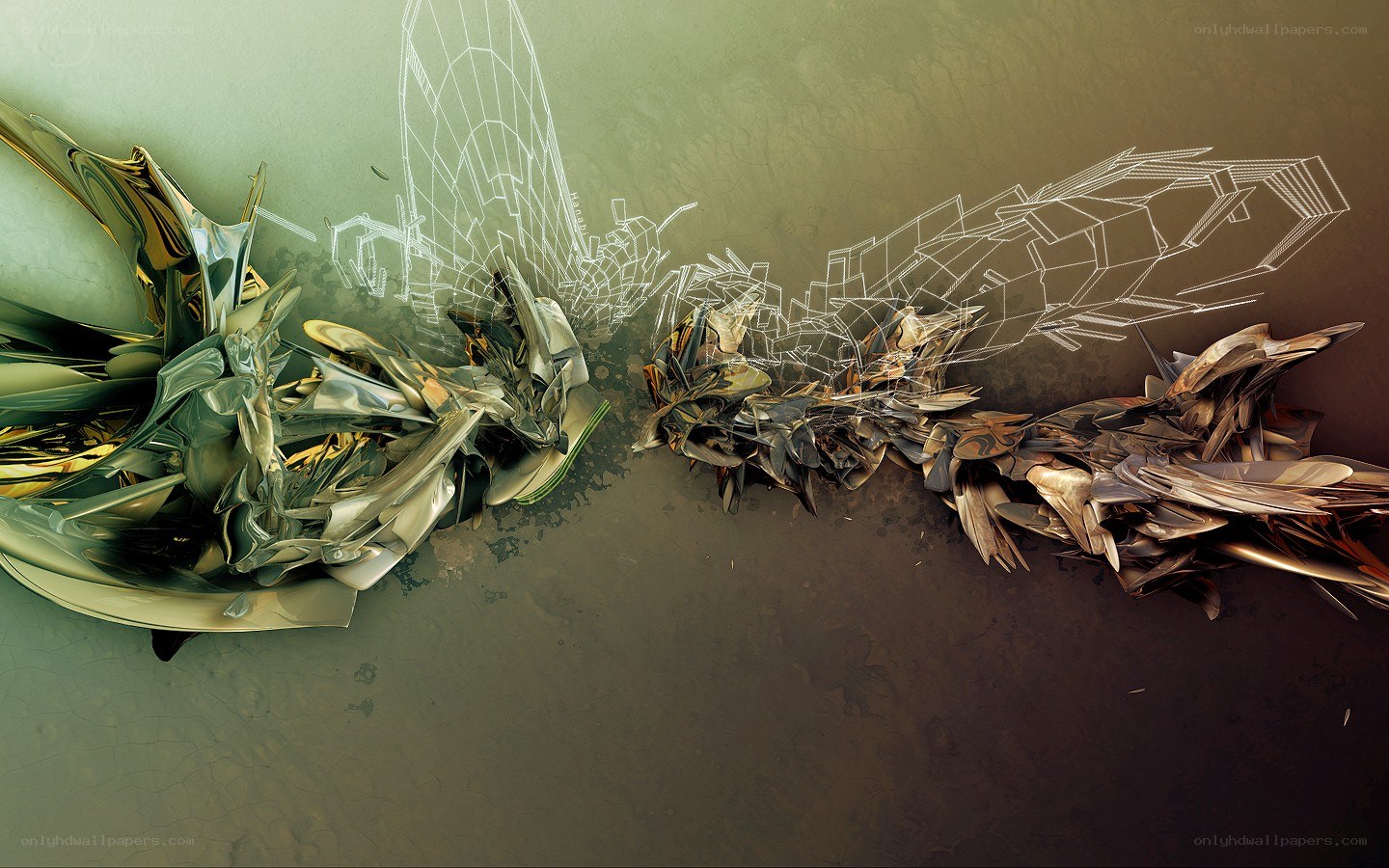 abstract digital art with metallic forms