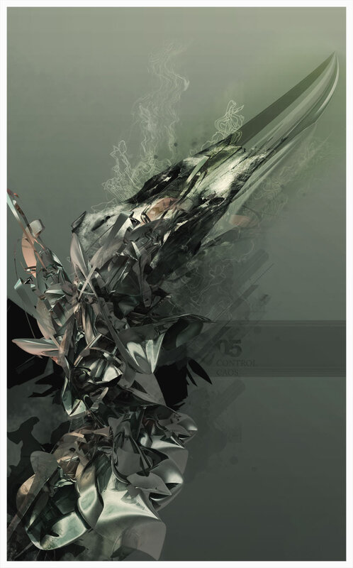 abstract digital art with metallic fragments