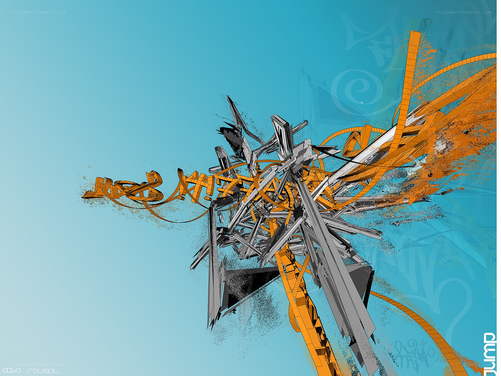 abstract digital art with orange and gray elements