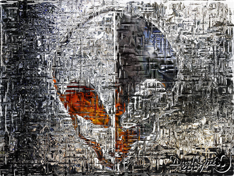 Abstract digital art with orange figure