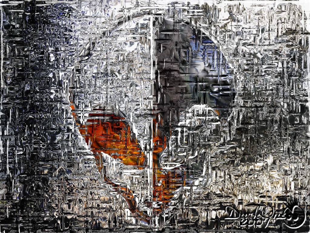 Abstract digital art with orange figure
