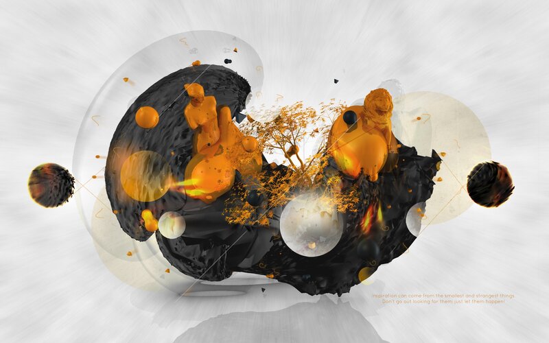 abstract digital art with orange figures