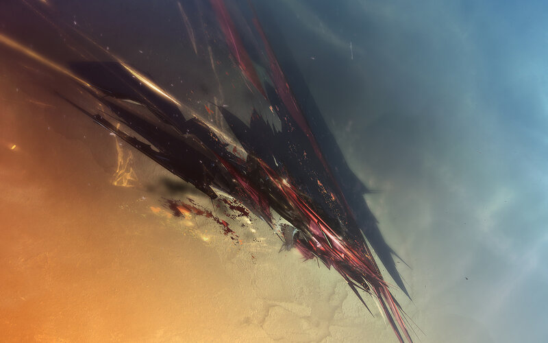 Abstract digital art with red and gold