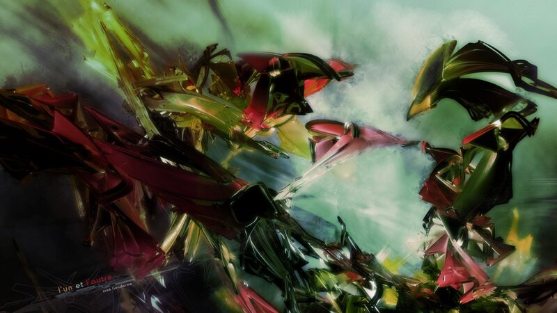 Abstract digital art with red and green shapes