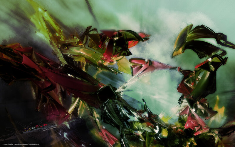 Abstract digital art with red and green shapes