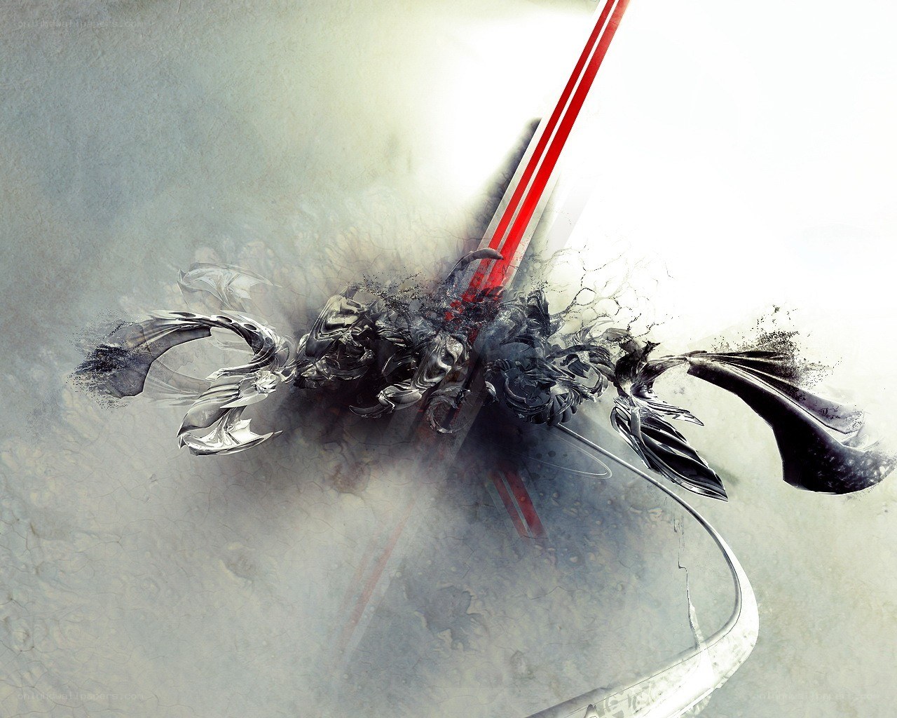 Abstract digital art with red lines
