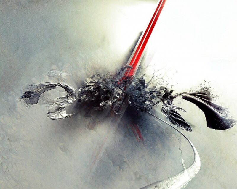 Abstract digital art with red lines