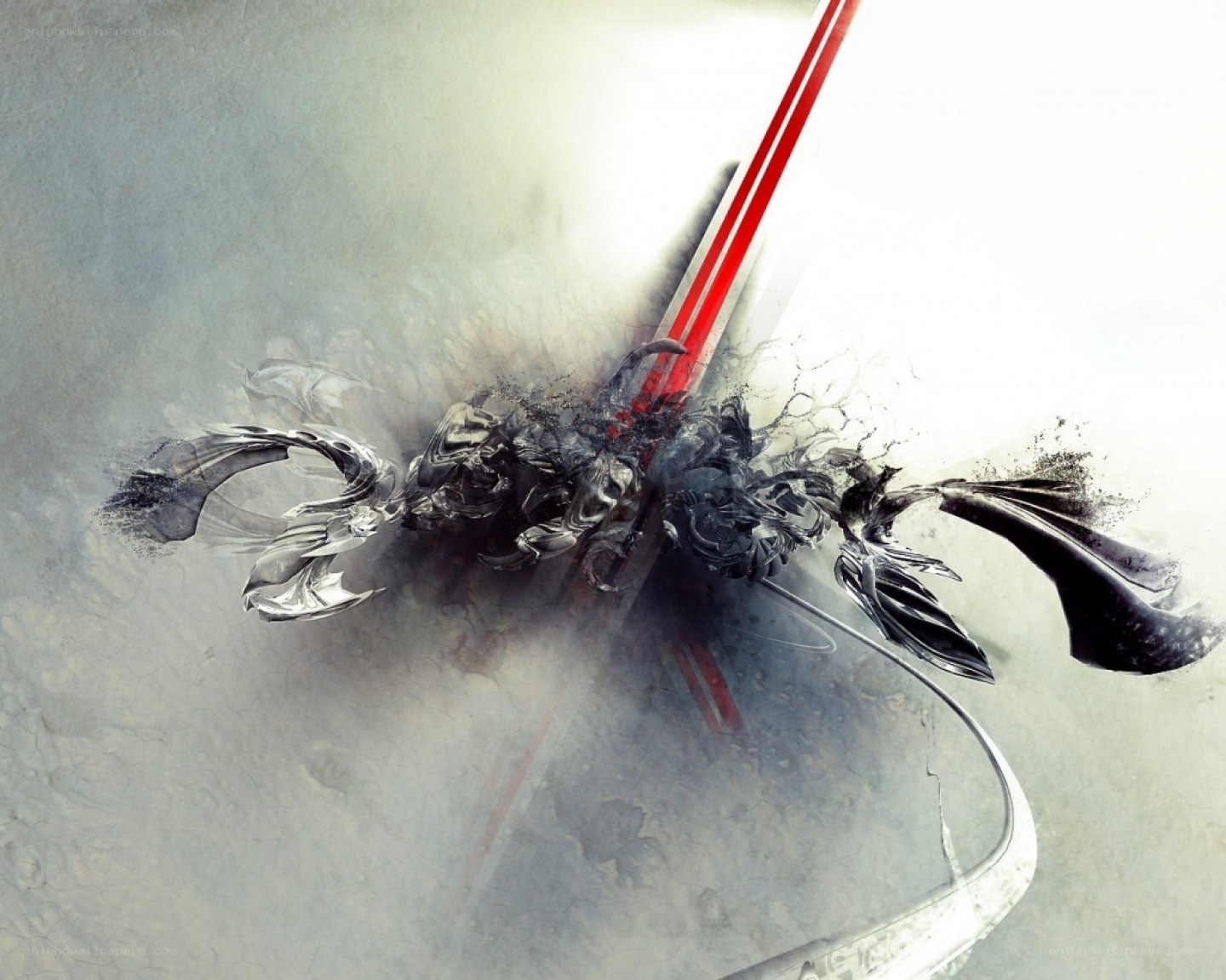 Abstract digital art with red lines
