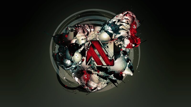 abstract digital art with red logo