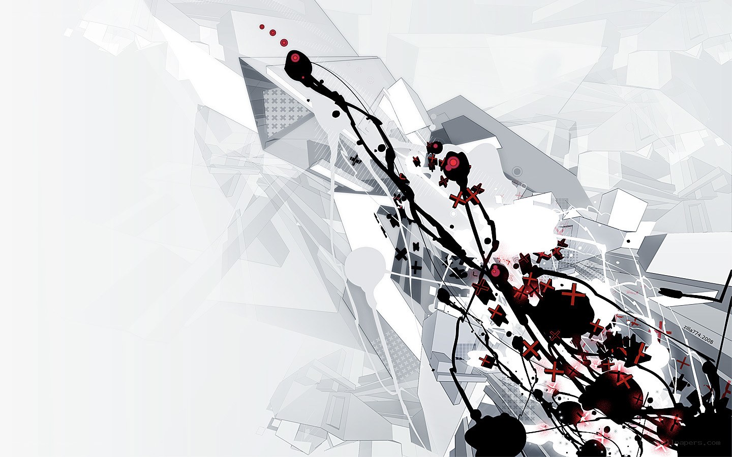 abstract digital art with red splatters