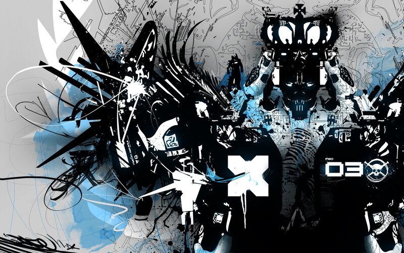 abstract digital art with robotic figures