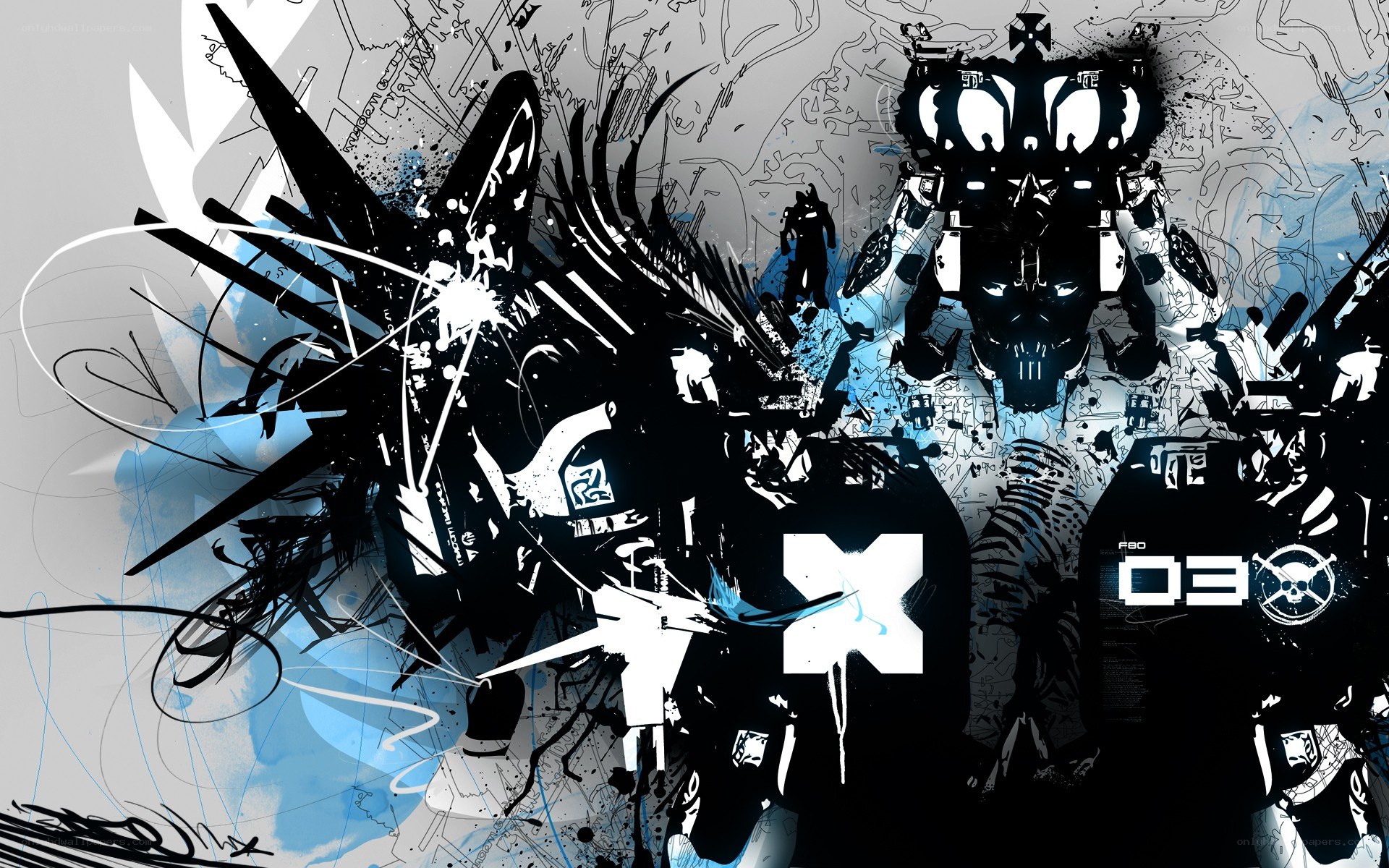 abstract digital art with robotic figures