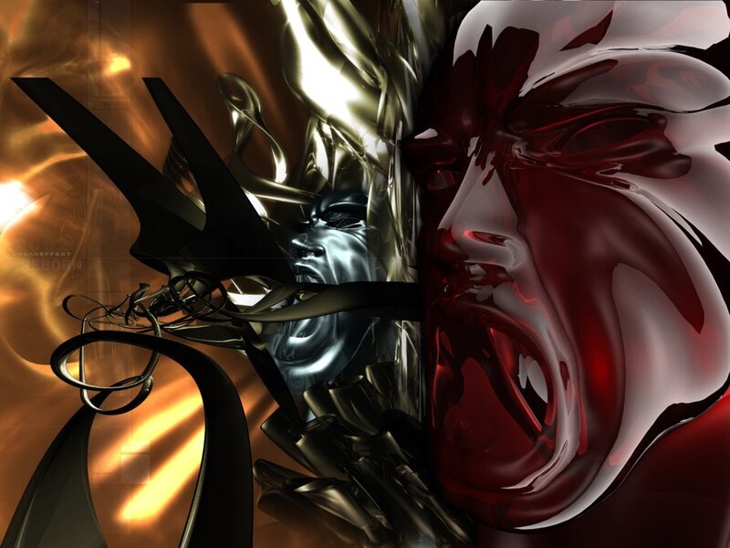 Abstract digital art with screaming faces