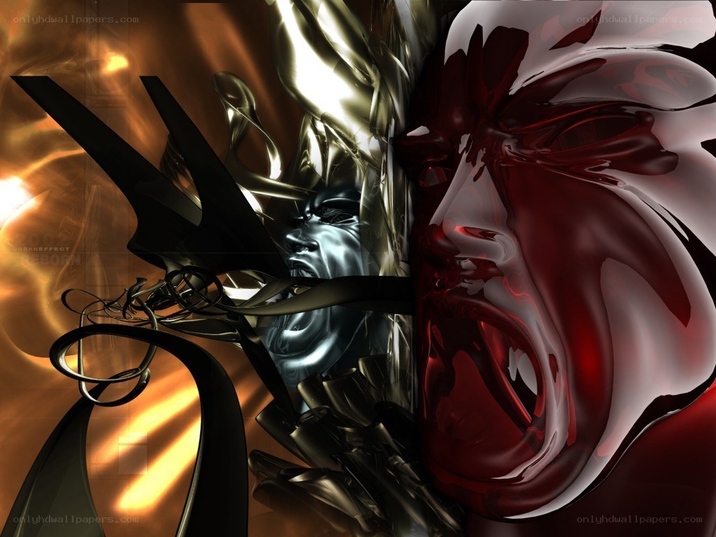 Abstract digital art with screaming faces