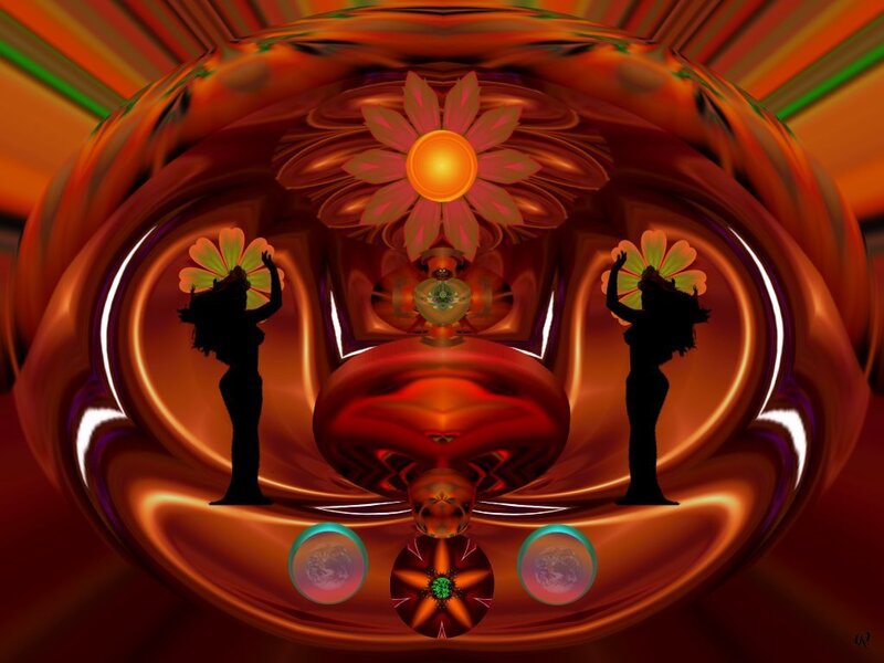 Abstract digital art with silhouettes