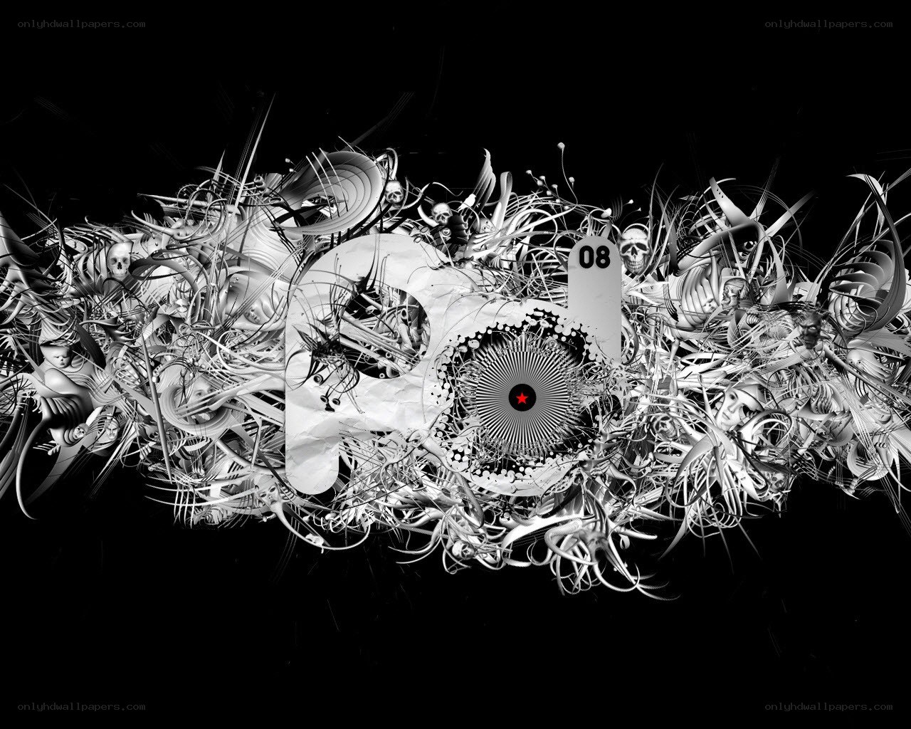 abstract digital art with skulls