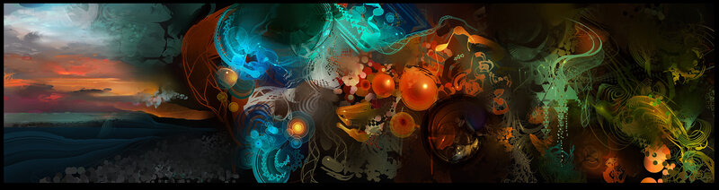 Abstract digital art with sunset