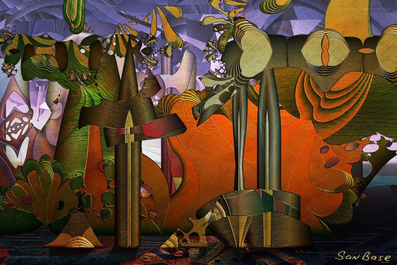 Abstract digital art with swords
